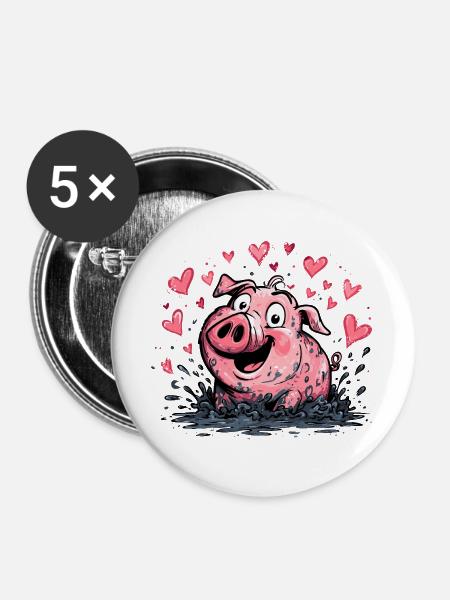 Liebesherz Schweinchen Splash - Buttons groß 56 mm (5er Pack) - Weiß