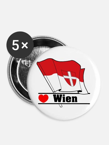 Wiener Flagge mit Herz - Buttons groß 56 mm (5er Pack) - Weiß