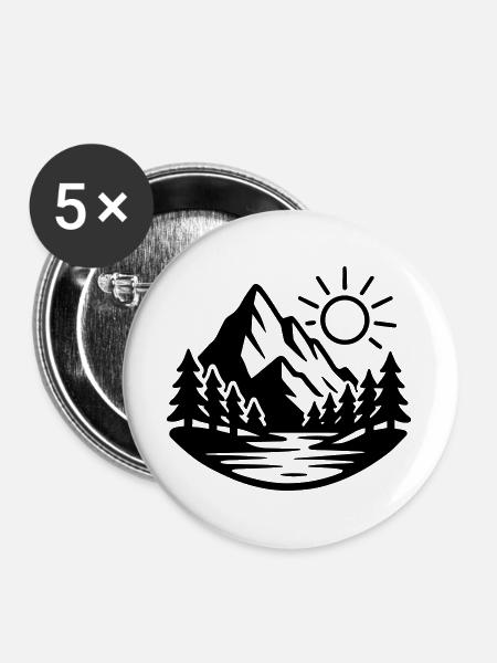 Berge Landschaft Wald Natur - Buttons groß 56 mm (5er Pack) - Weiß