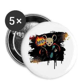 Superheld Maus BAM Comic Action Cartoon Motiv - Buttons groß 56 mm (5er Pack) - Weiß - Vorne