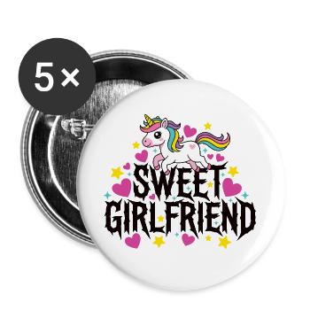 Freundin, Einhorn-Valentinstags-Paar - Buttons groß 56 mm (5er Pack) - Weiß - Vorne
