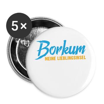 Nordsee Urlaub BORKUM MEINE LIEBLINGSINSEL Lustig - Buttons groß 56 mm (5er Pack) - Weiß - Vorne