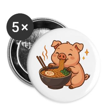 Cochon aux nouilles, ramen, cochon kawaii - Lot de 5 grands badges (56 mm) - blanc - Devant