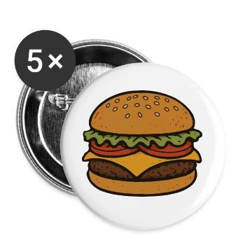 Komischer Hamburger - Buttons groß 56 mm (5er Pack) - Weiß - Vorne