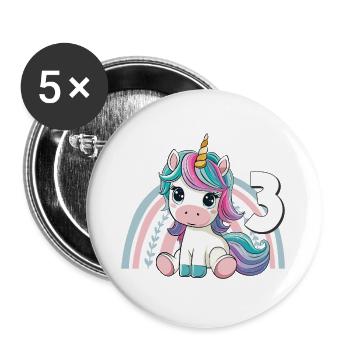 3. Geburtstag Einhorn Regenbogen Süß Niedlich - Buttons groß 56 mm (5er Pack) - Weiß - Vorne