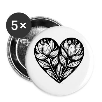 Graphic plant in the heart - Buttons large 2.2''/56 mm (5-pack) - white - Front