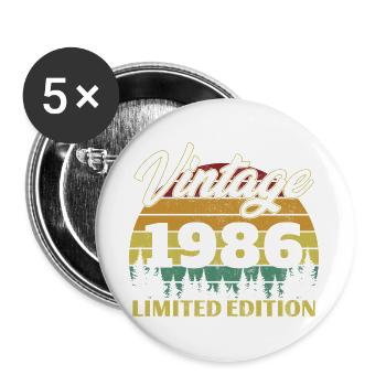 1986 Vintage Retro Geburtstagsgeschenk - Buttons groß 56 mm (5er Pack) - Weiß - Vorne
