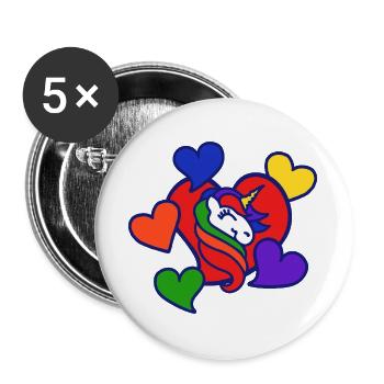 Regenbogenherz-Einhorn - Buttons groß 56 mm (5er Pack) - Weiß - Vorne
