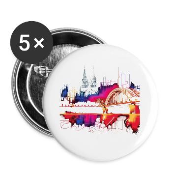 Köln Skyline Kölner Dom Deutschland Stadt Bunt - Buttons groß 56 mm (5er Pack) - Weiß - Vorne