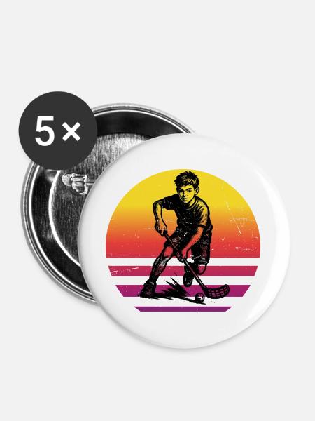Klare Floorball Botschaft - Buttons groß 56 mm (5er Pack) - Weiß
