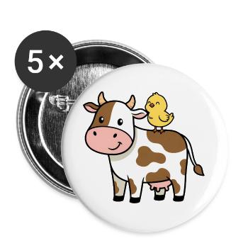 Süße Kuh mit Vogel Freundschaft - Buttons groß 56 mm (5er Pack) - Weiß - Vorne