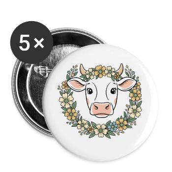 Kuh Blumenkranz Boho Frühling Vektor - Buttons groß 56 mm (5er Pack) - Weiß - Vorne