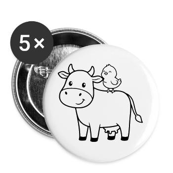 Süße Kuh mit Vogel Freundschaft - Buttons groß 56 mm (5er Pack) - Weiß - Vorne