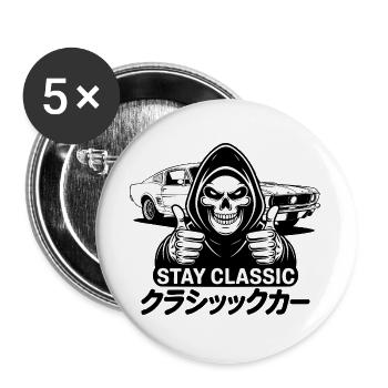 Stay Classic – Skull Art with Japanese Classic Car - Buttons large 2.2''/56 mm (5-pack) - white - Front