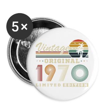 Originaler Vintage-Vintage-Retro-Geburtstag der 1970er Jahre - Buttons groß 56 mm (5er Pack) - Weiß - Vorne