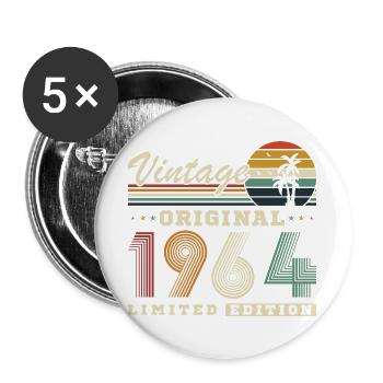 Originaler Vintage-Retro-Geburtstag von 1964 - Buttons groß 56 mm (5er Pack) - Weiß - Vorne