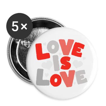 Love Is Love – Bunte Typo mit Herzen - Buttons groß 56 mm (5er Pack) - Weiß - Vorne
