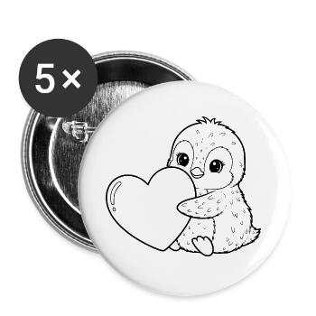 Pingouin au cœur – motif doux d’hiver plein d’amour - Lot de 5 grands badges (56 mm) - blanc - Devant