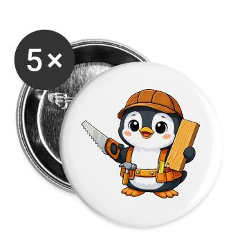 Penguin, Craftsman, Carpenter, Carpenter, Woodwork - Buttons large 2.2''/56 mm (5-pack) - white - Front