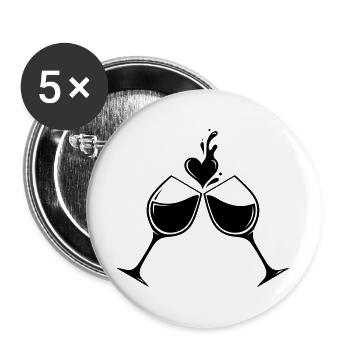 Wine Glasses Heart – Love & Enjoyment Design - Buttons large 2.2''/56 mm (5-pack) - white - Front
