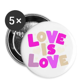 Love Is Love – Buntes Herz Statement - Buttons groß 56 mm (5er Pack) - Weiß - Vorne
