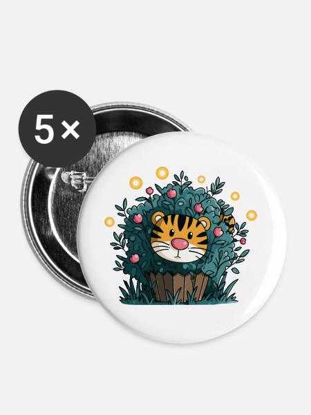 Tiger im Blütenbusch - Buttons groß 56 mm (5er Pack) - Weiß
