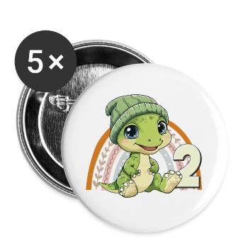 2e anniversaire Dinosaure Arc-en-ciel mignon mignon - Lot de 5 grands badges (56 mm) - blanc - Devant