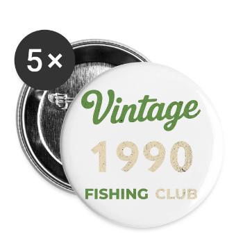 Vintage 1990 – Fishing Club Retro Geburtsjahr - Buttons groß 56 mm (5er Pack) - Weiß - Vorne