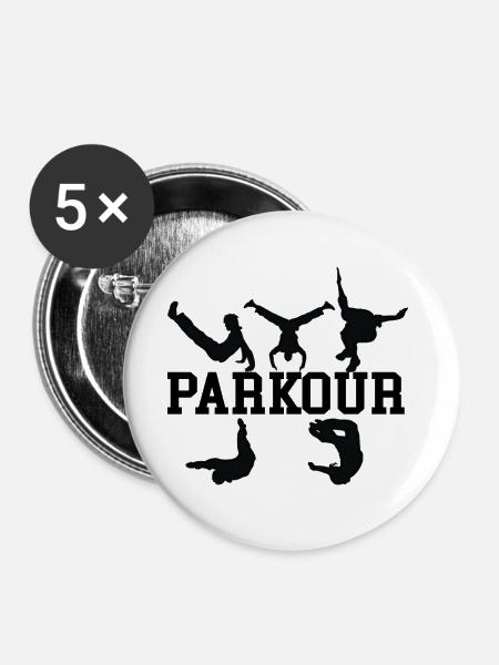 Parkour-Silhouetten - Buttons groß 56 mm (5er Pack) - Weiß