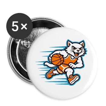 Schnelles Basketball-Katzen-Dribbel-Maskottchen - Buttons groß 56 mm (5er Pack) - Weiß - Vorne