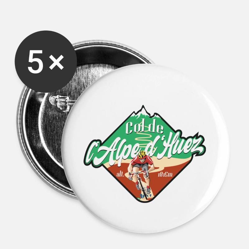 Col de l'Alpe d'Huez Cyclist - Buttons large 2.2''/56 mm (5-pack) - white