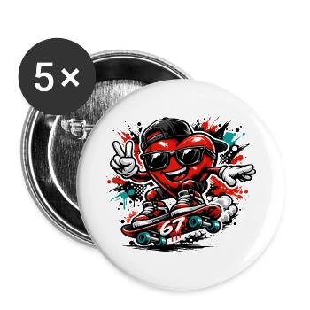 Sechs Sieben 6 7 Valentinstag Liebesgeschenk Herz - Buttons groß 56 mm (5er Pack) - Weiß - Vorne