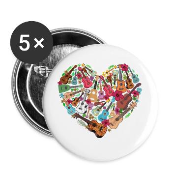 Hawaiian Ukulele Uke Heart - Buttons groß 56 mm (5er Pack) - Weiß - Vorne