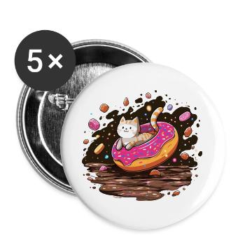 Katzendonut mit Streuseln - Buttons groß 56 mm (5er Pack) - Weiß - Vorne