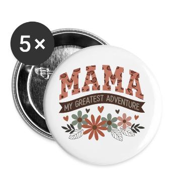 Mama My Greatest Adventure - Floral Mom Quote Desi - Buttons large 2.2''/56 mm (5-pack) - white - Front