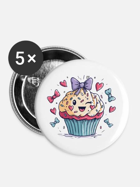 Kawaii Cupcake Herz-Bow - Buttons groß 56 mm (5er Pack) - Weiß