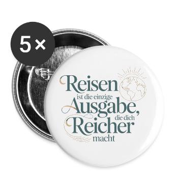 Voyager vous rend plus riche – Citation Design - Lot de 5 grands badges (56 mm) - blanc - Devant