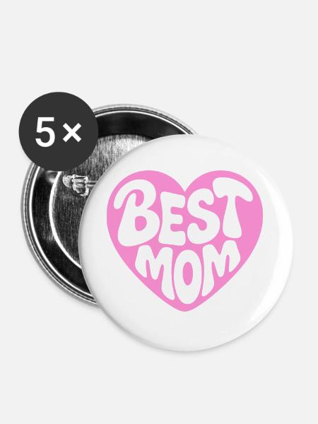 Beste Mama Herzdesign - Buttons groß 56 mm (5er Pack) - Weiß