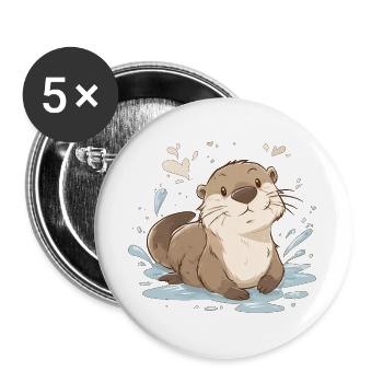 Loutre mignonne kawaii – Animal nature apaisant - Lot de 5 grands badges (56 mm) - blanc - Devant