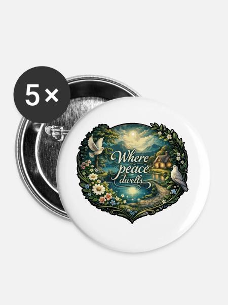 Wo Frieden wohnt - Buttons groß 56 mm (5er Pack) - Weiß