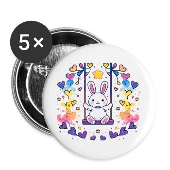 Fröhliches Bunny-Schaukel-Design - Buttons groß 56 mm (5er Pack) - Weiß - Vorne
