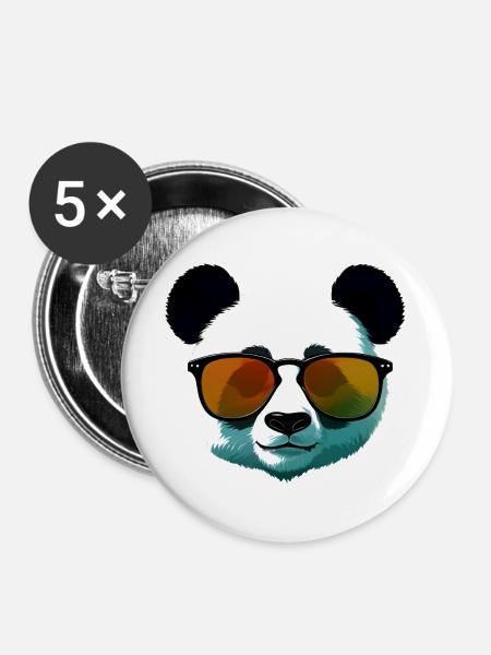 Panda mit Sonnenbrille Farbverlauf - Buttons groß 56 mm (5er Pack) - Weiß