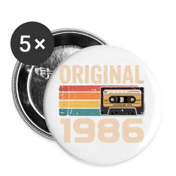 Originaler Retro-Geburtstag von 1986 Vintage 1986 - Buttons groß 56 mm (5er Pack) - Weiß - Vorne