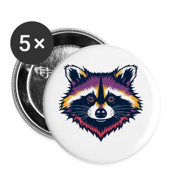 Neon Raccoon Head - Buttons large 2.2''/56 mm (5-pack) - white - Front