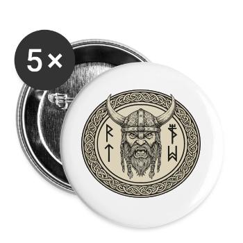Légende viking viking marin Odin Raven Fighter - Lot de 5 grands badges (56 mm) - blanc - Devant