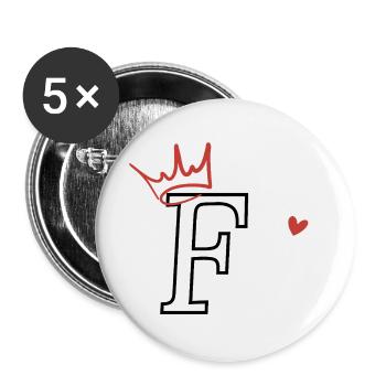 Buchstabe f Kronenherz - Buttons groß 56 mm (5er Pack) - Weiß - Vorne