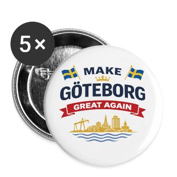 Silhouette de Göteborg avec drapeaux suédois - Lot de 5 grands badges (56 mm) - blanc - Devant