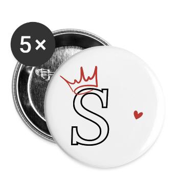 Lettre s couronne cœur - Lot de 5 grands badges (56 mm) - blanc - Devant
