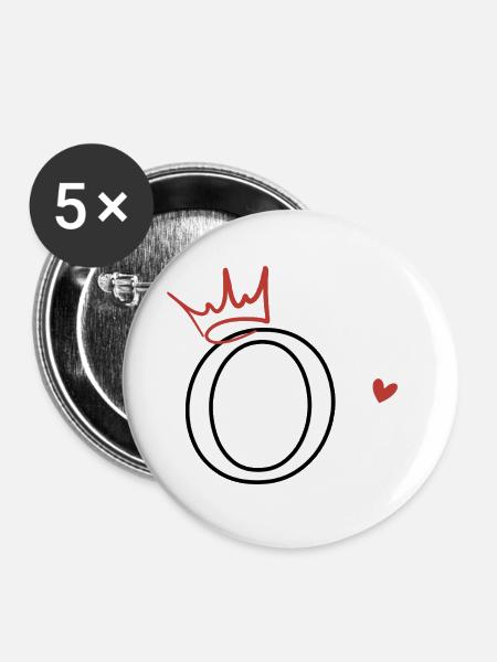 Buchstabe o Kronenherz - Buttons groß 56 mm (5er Pack) - Weiß
