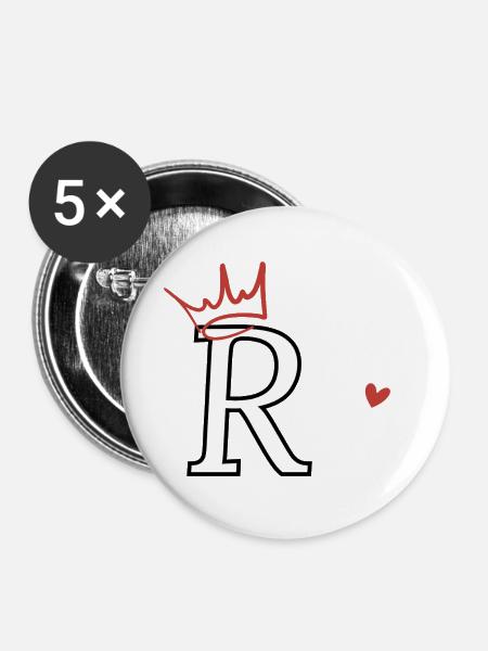 Buchstabe r Kronenherz - Buttons groß 56 mm (5er Pack) - Weiß